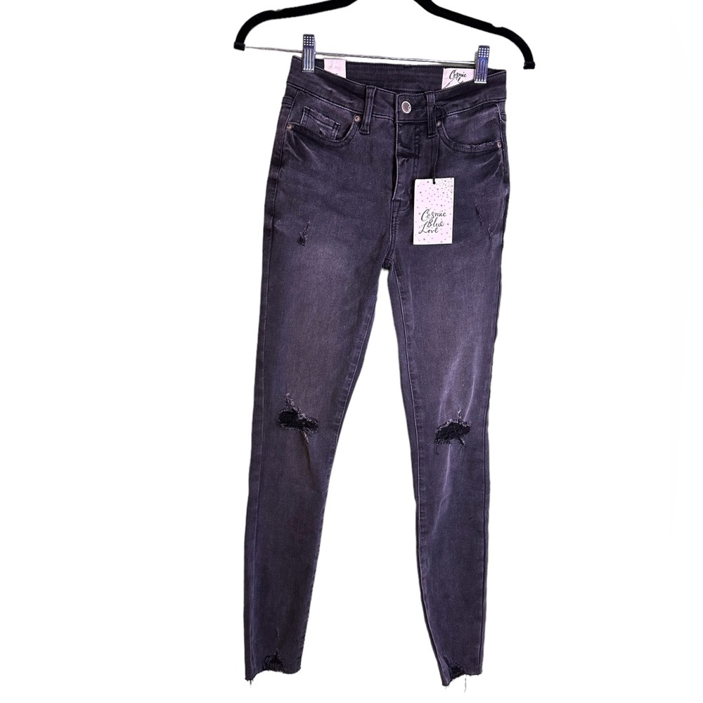 Cosmic Blue Love Faded Black Distressed Jeans